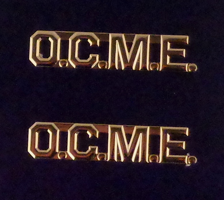 O.C.M.E. Office of Chief Medical Examiner 3/8" polished Gold collar pins